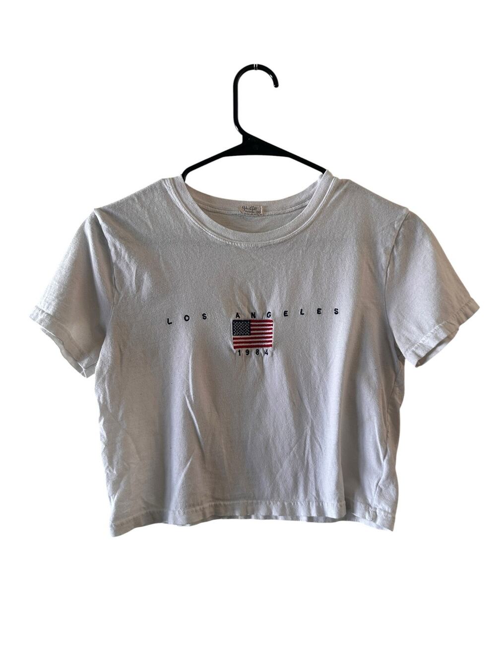 John Galt White Los Angeles Cropped Short Sleeve Tee Women Sz XS